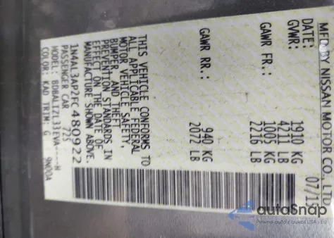 2015 Nissan Altima 2.5 Sv from USA, damaged, VIN 1N4AL3AP2FC480922